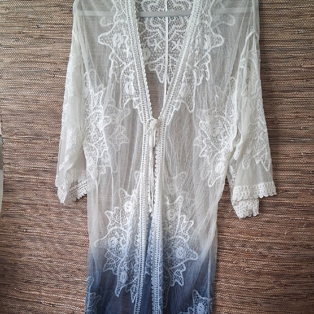 Boho Lace Kimono – Ombre Blue Fade & Romantic Lace - Picture 3 of 10